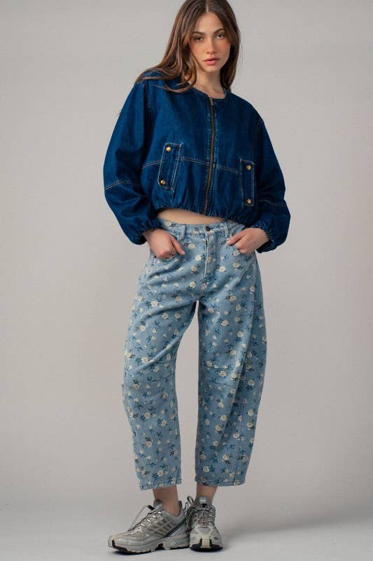 Floral Print Relaxed Fit Denim Pants