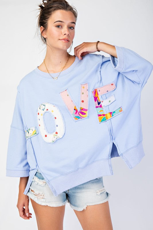 Love Patch Terry Knit Pullover - Peri Blue