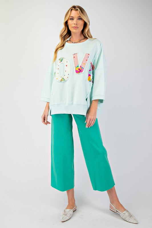 Love Patch Terry Knit Pullover - Misty Mint