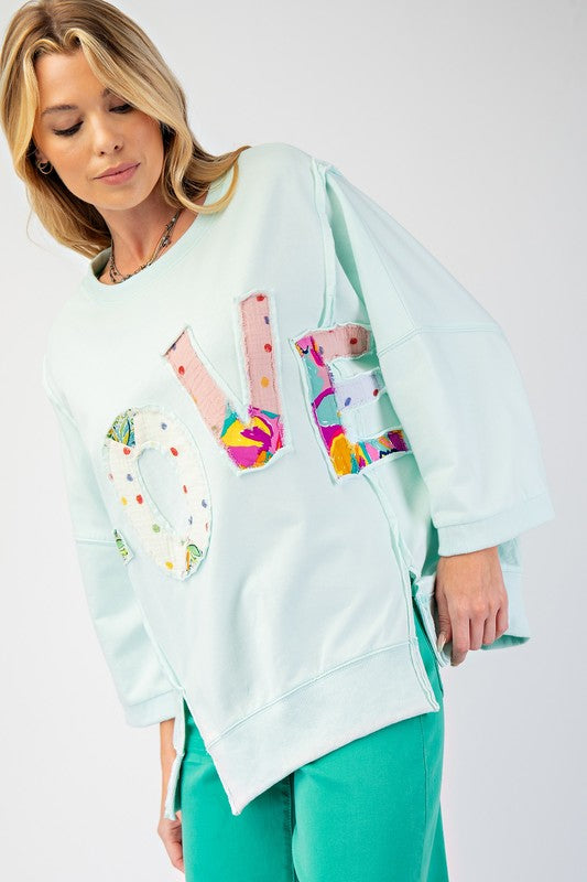 Love Patch Terry Knit Pullover - Misty Mint