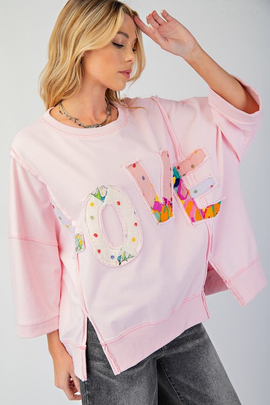 Love Patch Terry Knit Pullover - Cotton Pink