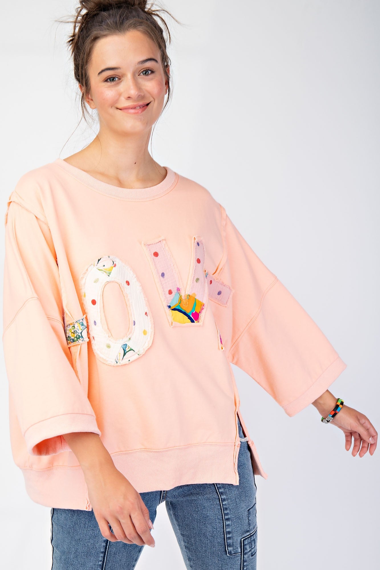 Love Patch Terry Knit Pullover - Apricot