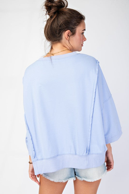 Love Patch Terry Knit Pullover - Peri Blue