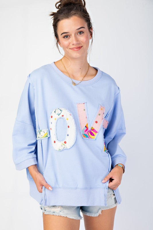 Love Patch Terry Knit Pullover - Peri Blue