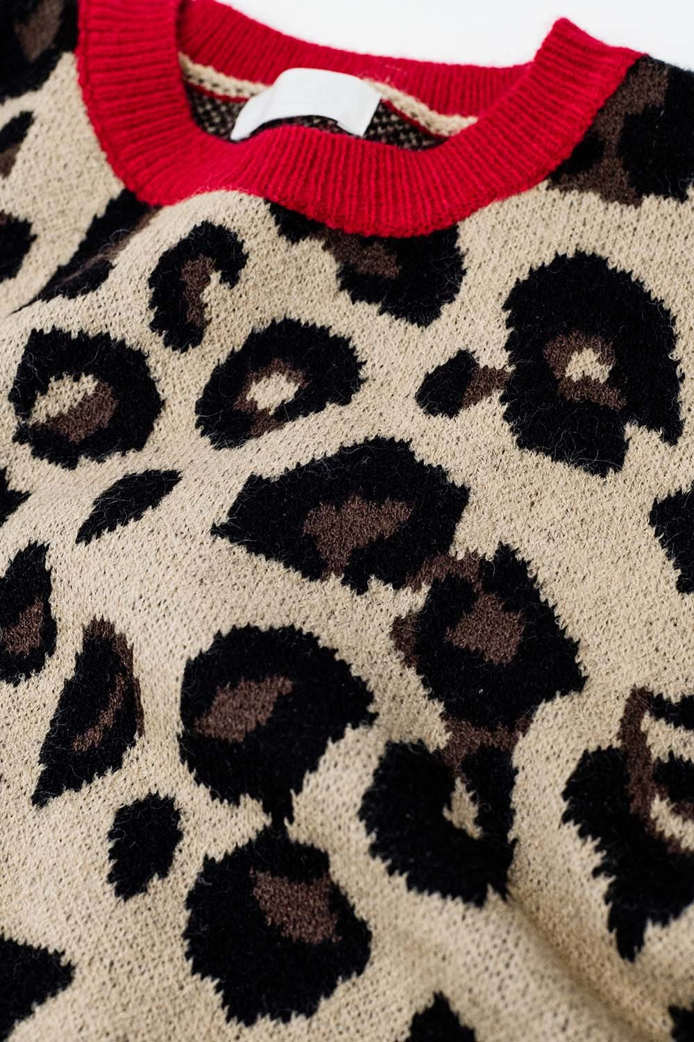 Leopard Sweater with Red Detailed Neckline