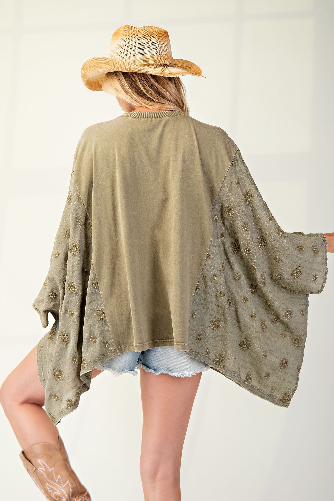 Mineral Washed & Embo Peace Patch Poncho - Olive