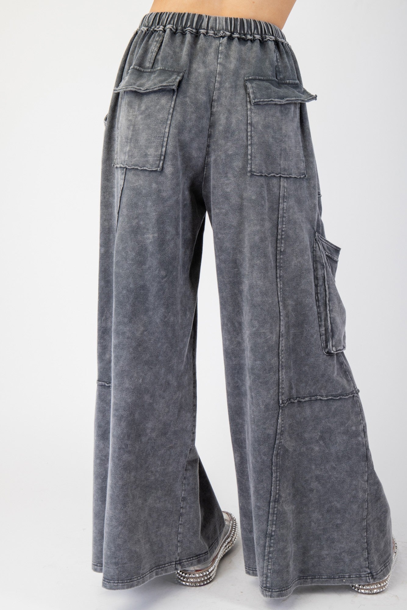 Mineral Washed Terry Knit Pants - Smoke