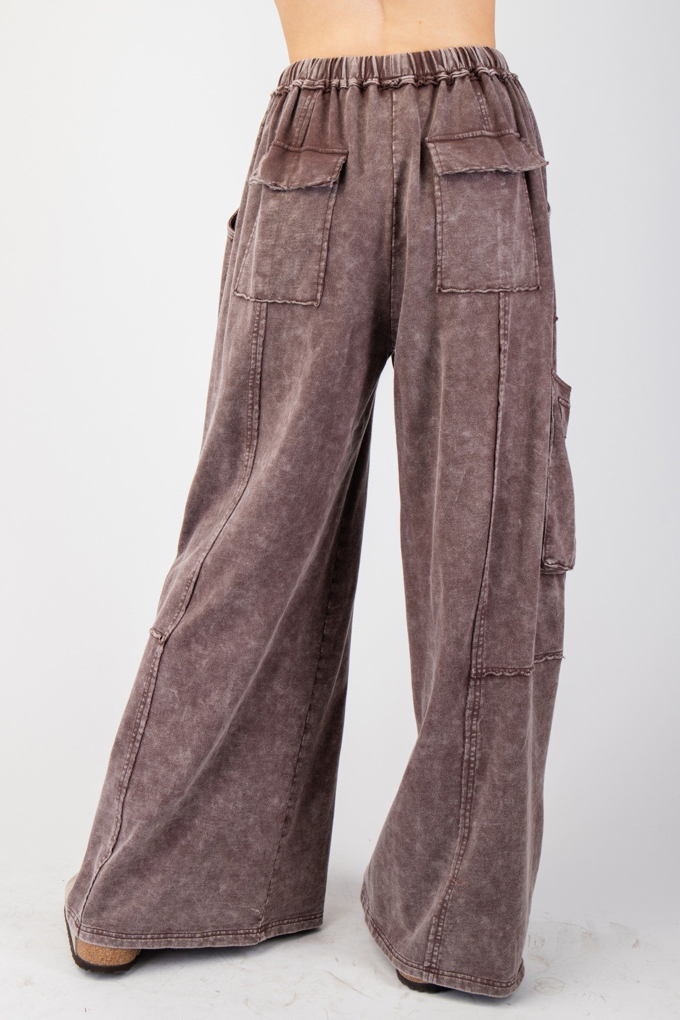 Mineral Washed Terry Knit Pants - Dark Mocha