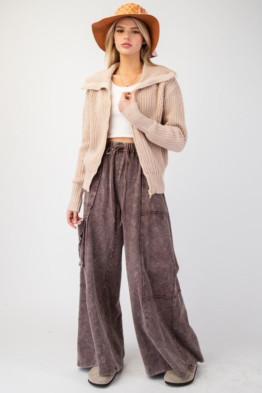 Mineral Washed Terry Knit Pants - Dark Mocha