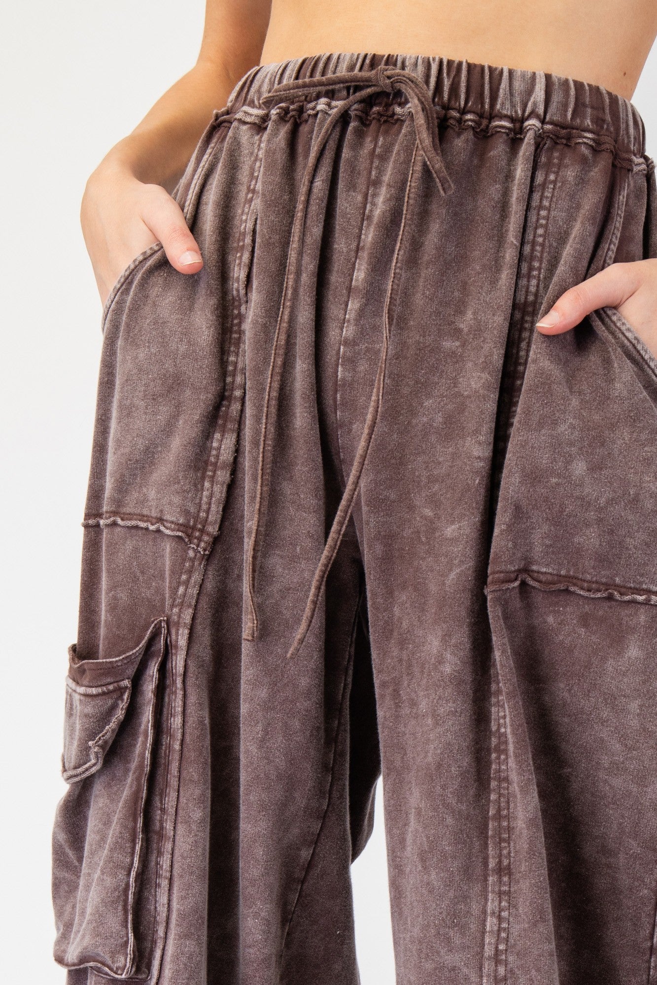 Mineral Washed Terry Knit Pants - Dark Mocha