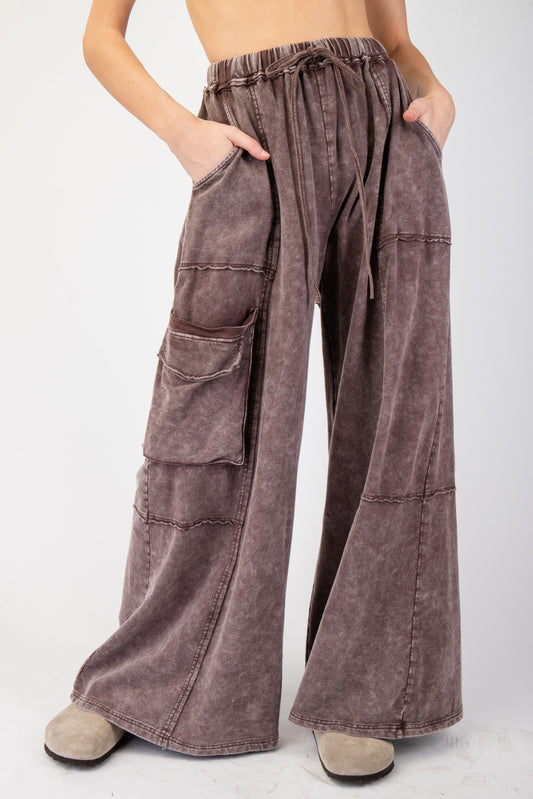 Mineral Washed Terry Knit Pants - Dark Mocha