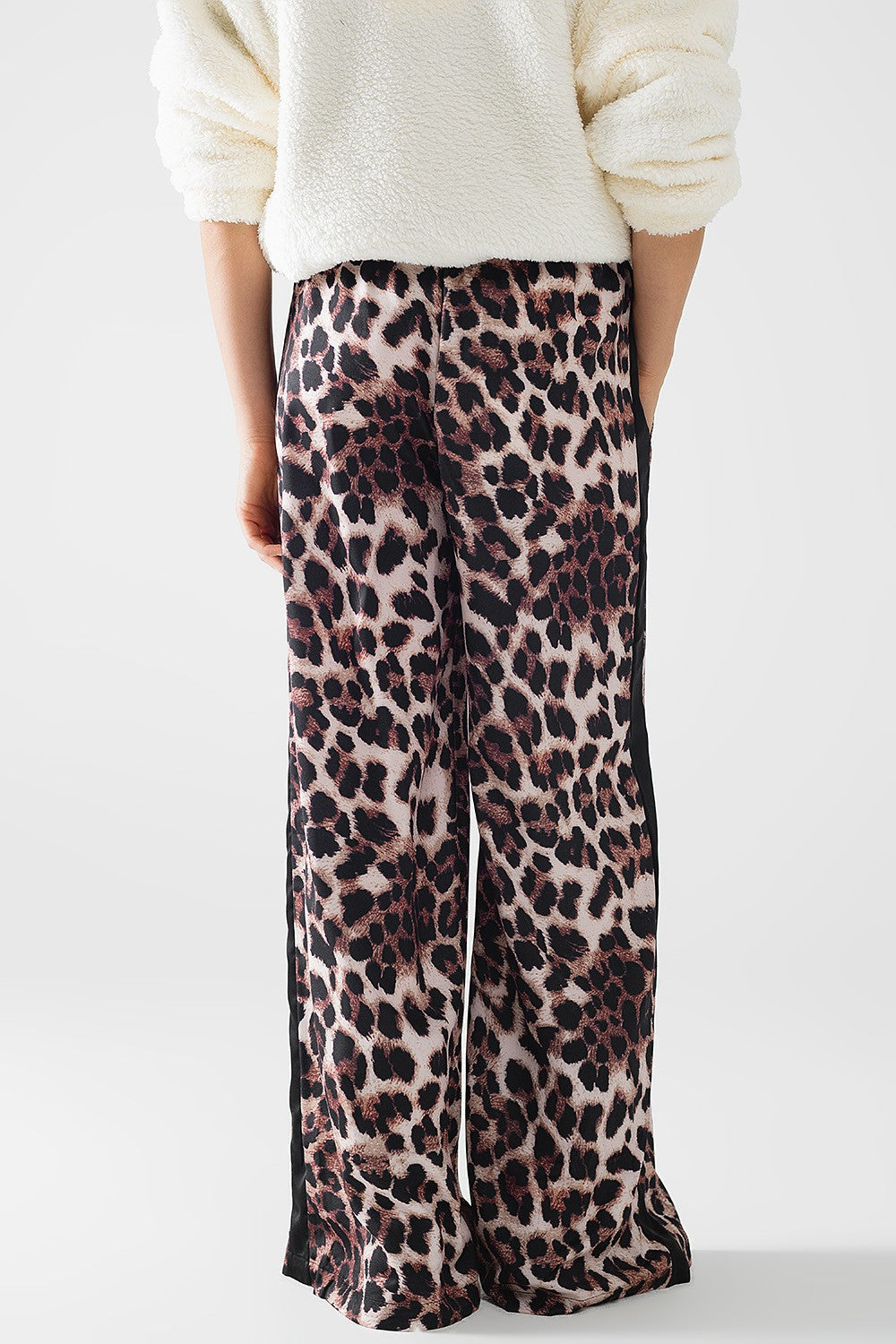 Wide Leopard Pants with Satin Side Stripe