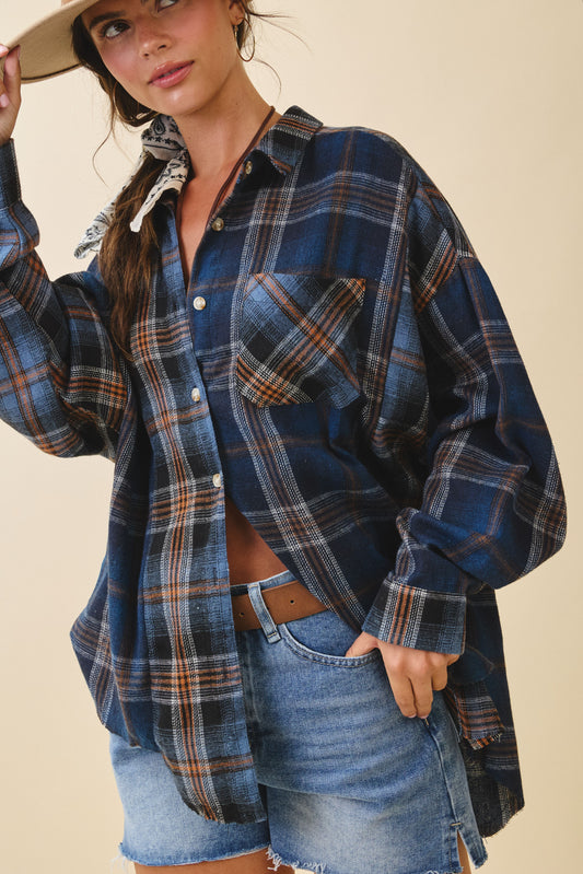 Kambrie Plaid Flannel Shirt - Navy