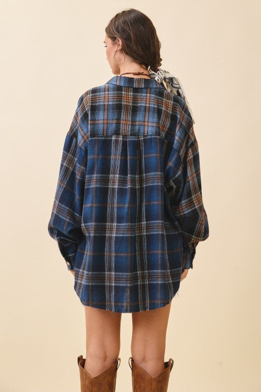 Kambrie Plaid Flannel Shirt - Navy