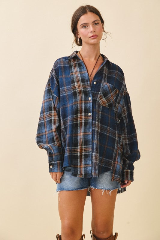 Kambrie Plaid Flannel Shirt - Navy