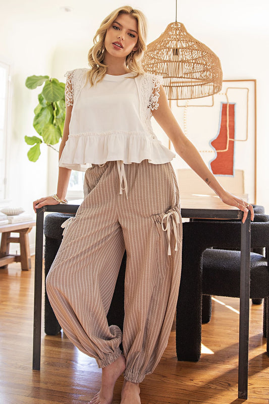 Striped Drawstring Side Pocket Jogger Pants - Coco