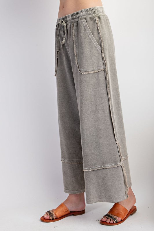 Washed Wide Leg Palazzo Pants - Ash