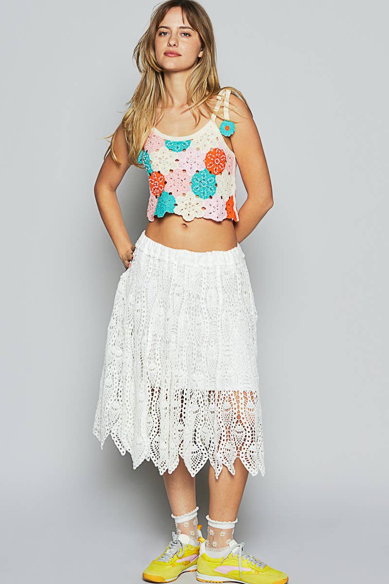 Round neck sleeveless crochet various colors top