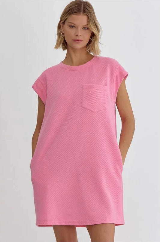 Textured Round Neck Sleeveless Mini Dress - Bubblegum