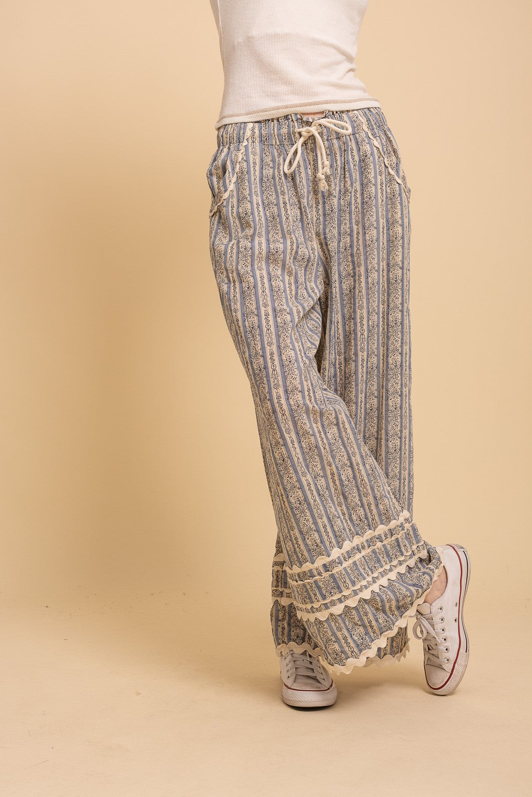 Vintage Striped Print Wide Leg Pants