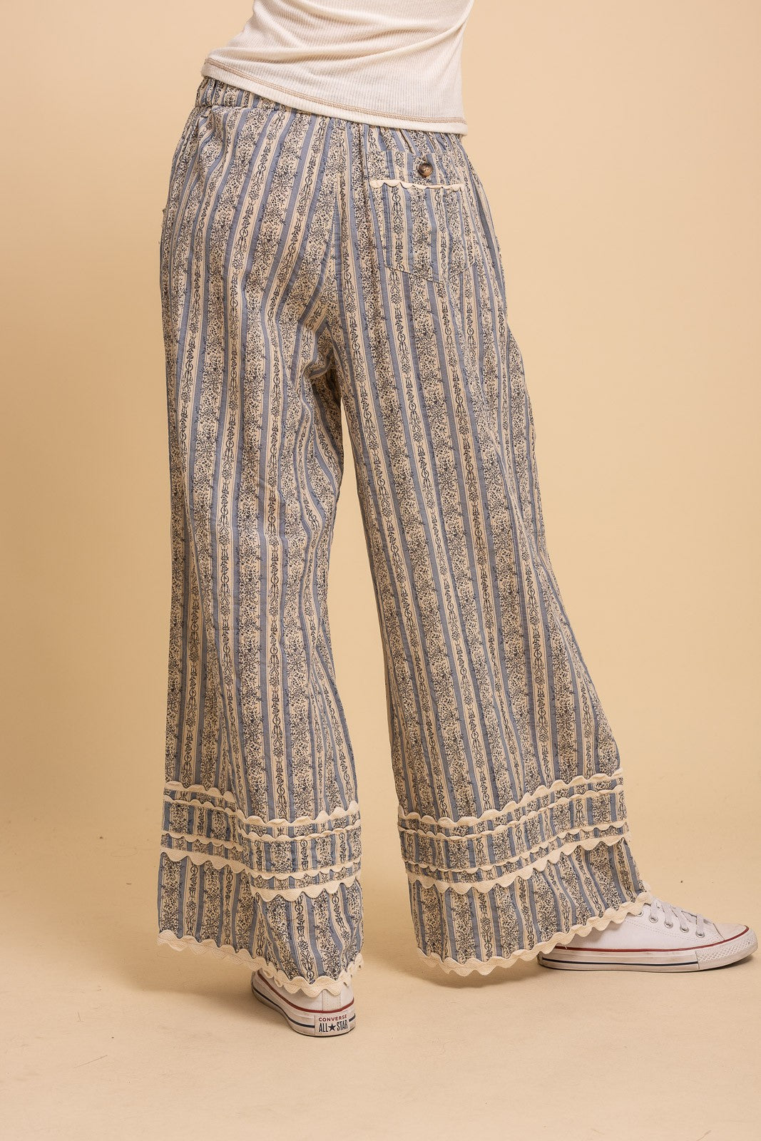 Vintage Striped Print Wide Leg Pants