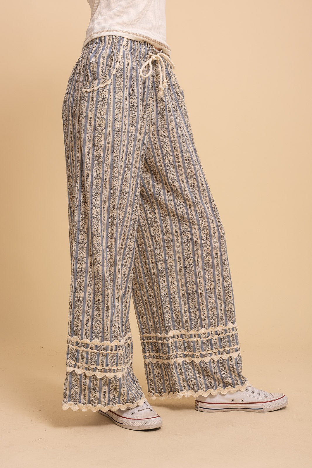 Vintage Striped Print Wide Leg Pants