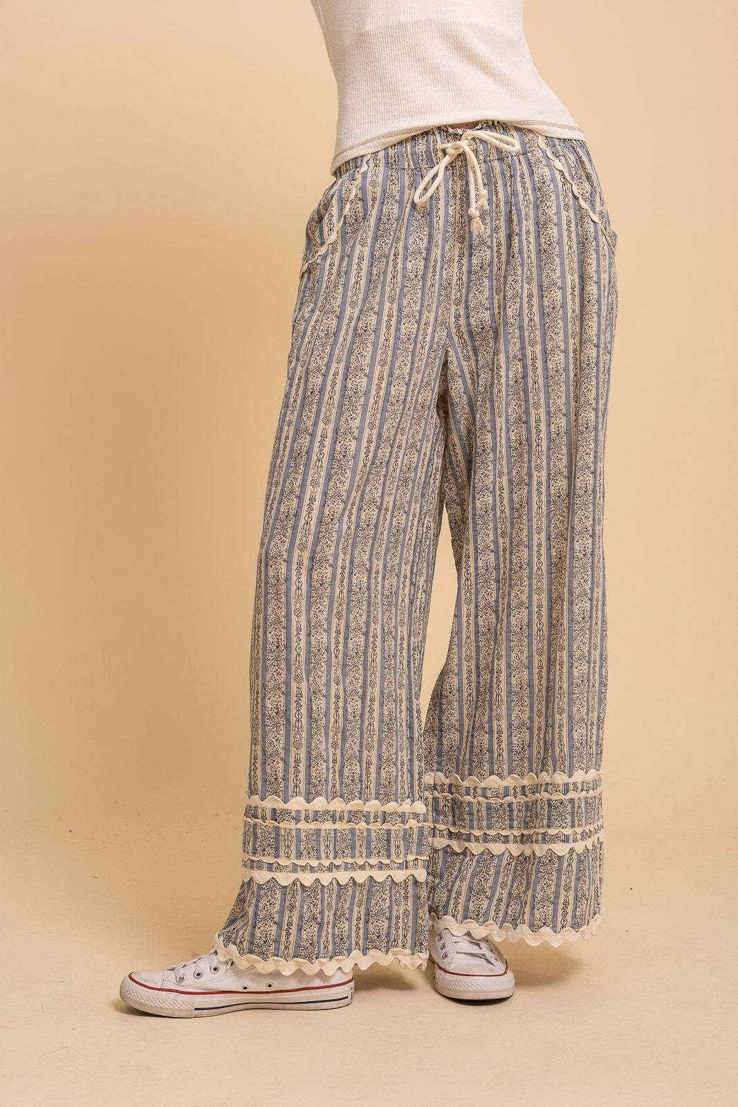 Vintage Striped Print Wide Leg Pants