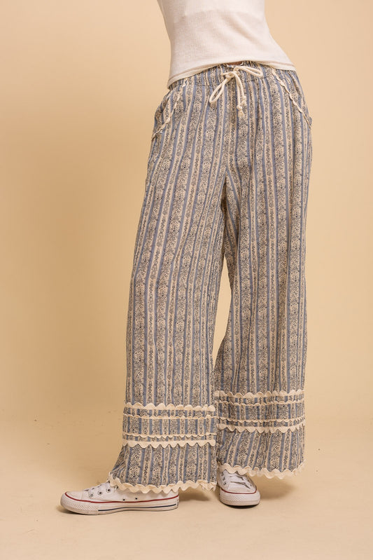Vintage Striped Print Wide Leg Pants