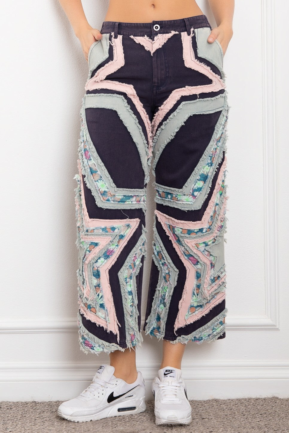Multi Contrast Star Patched Pants