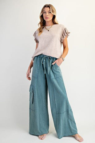Mineral Washed Terry Knit Pants - Faded Teal