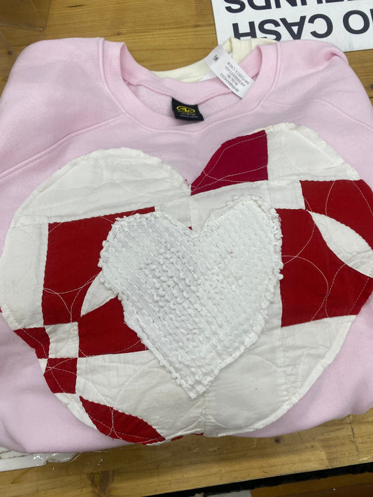 Hand Stitched Layered Heart Sweatshirt - Pink
