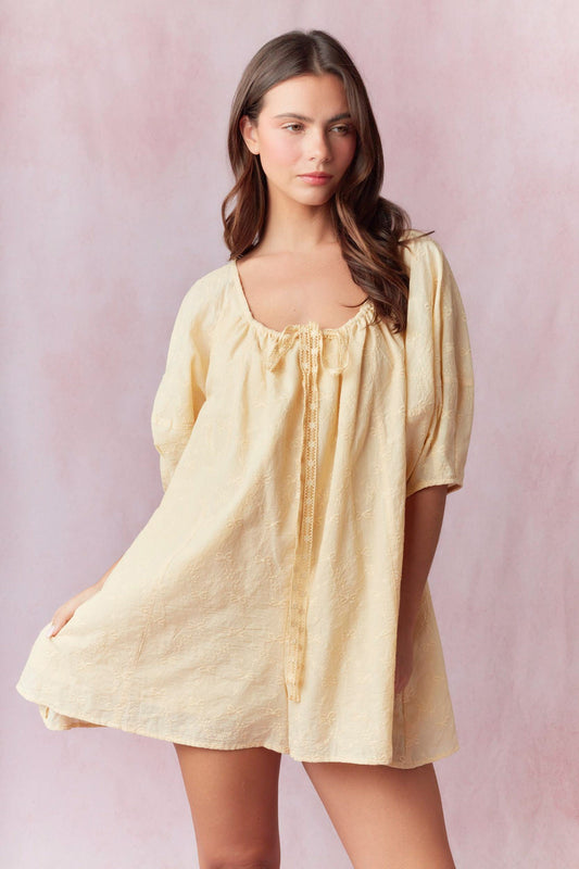 Bow Eyelet Front Embroidery Tie Detail Romper
