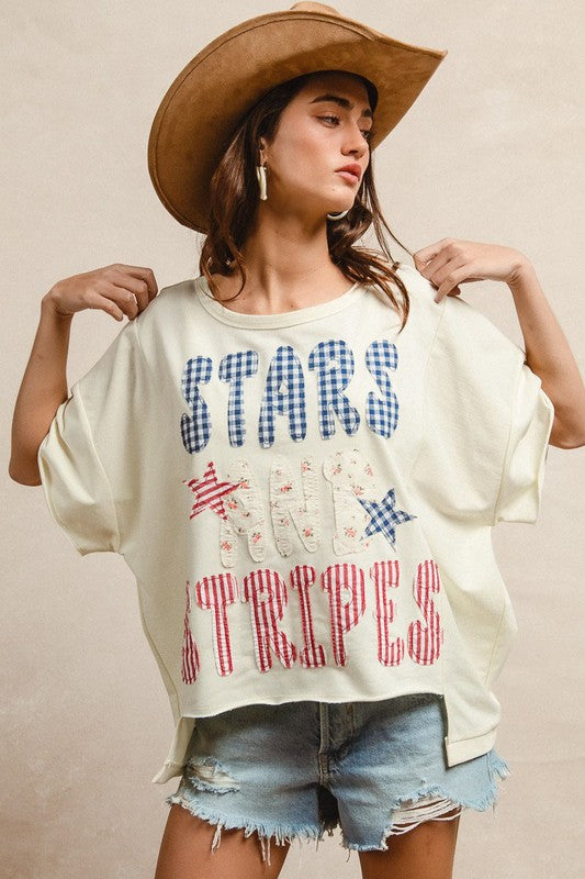 Stars and Stripes Patchwork Short Sleeve - Cream