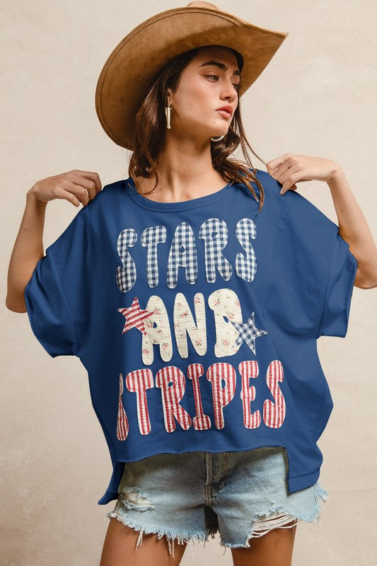 Stars and Stripes Patchwork Short Sleeve - Navy