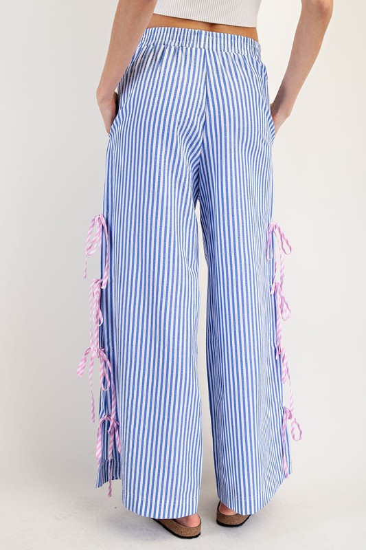 Striped Ribbon Side Tie Pants