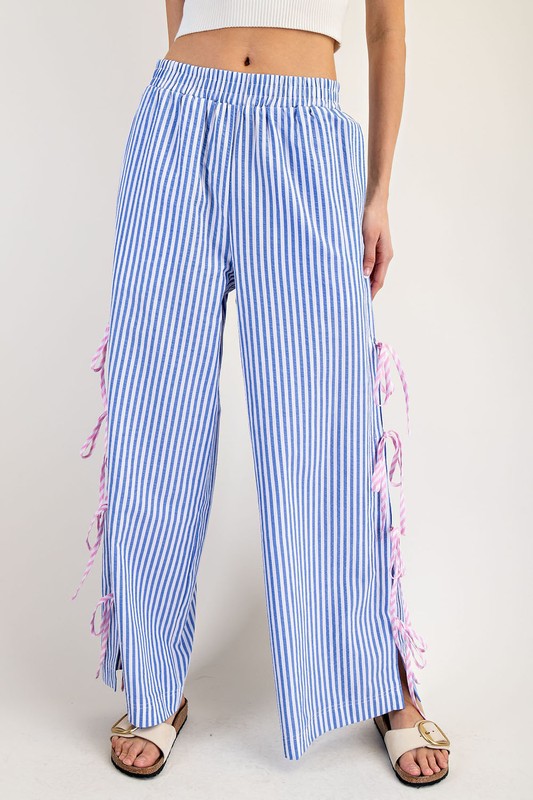 Striped Ribbon Side Tie Pants