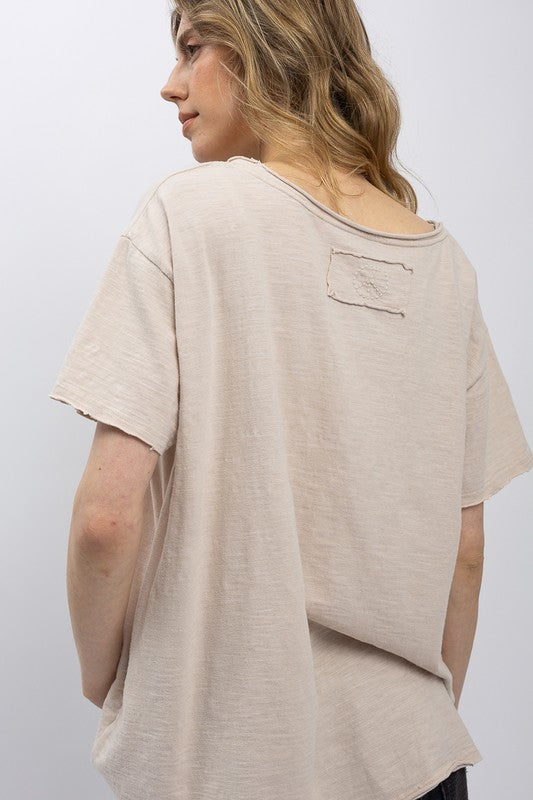 Sitting Bull Print Washed Short Sleeve Top - Oatmeal