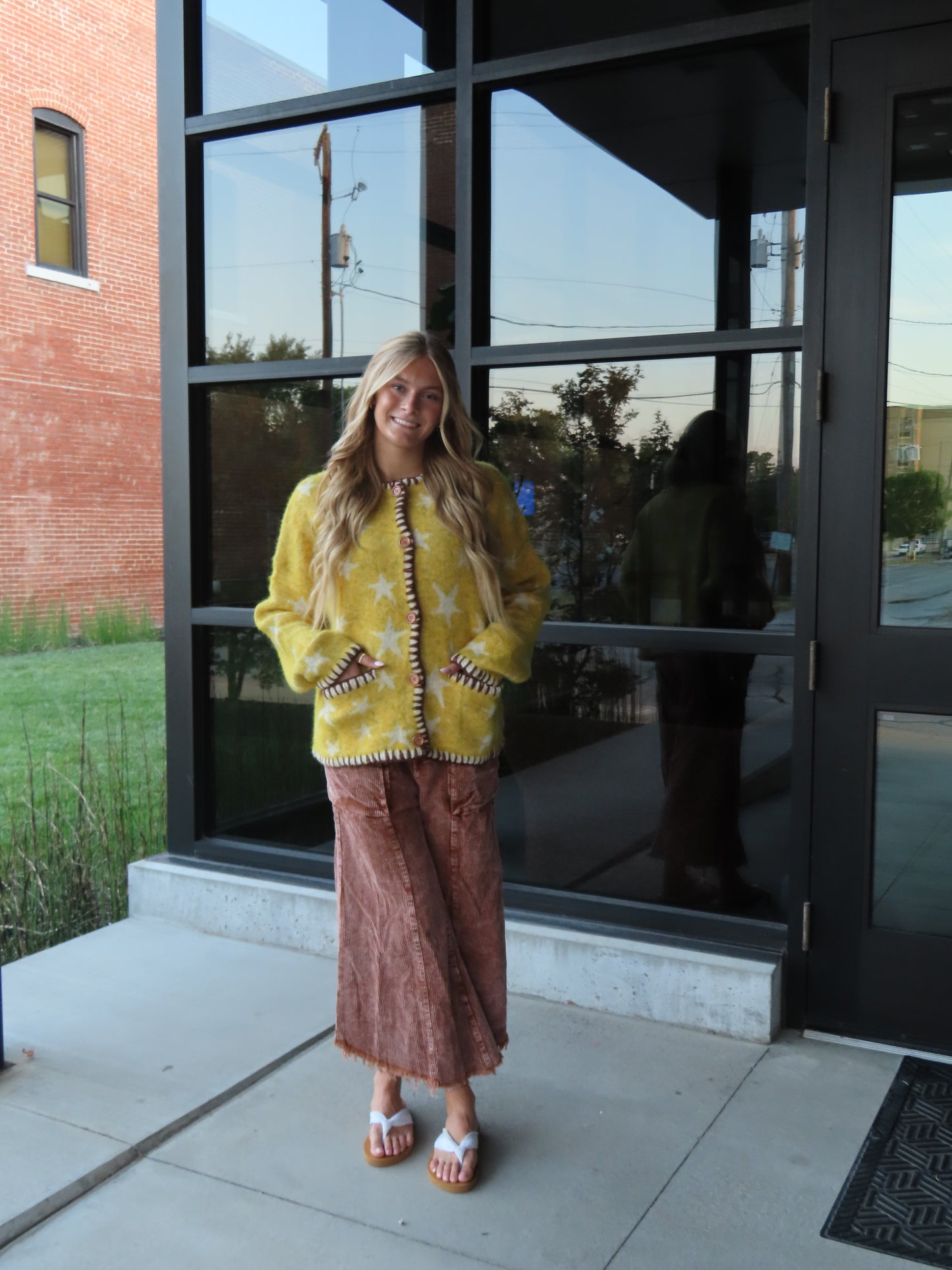 Button Up Star Sweater - Yellow