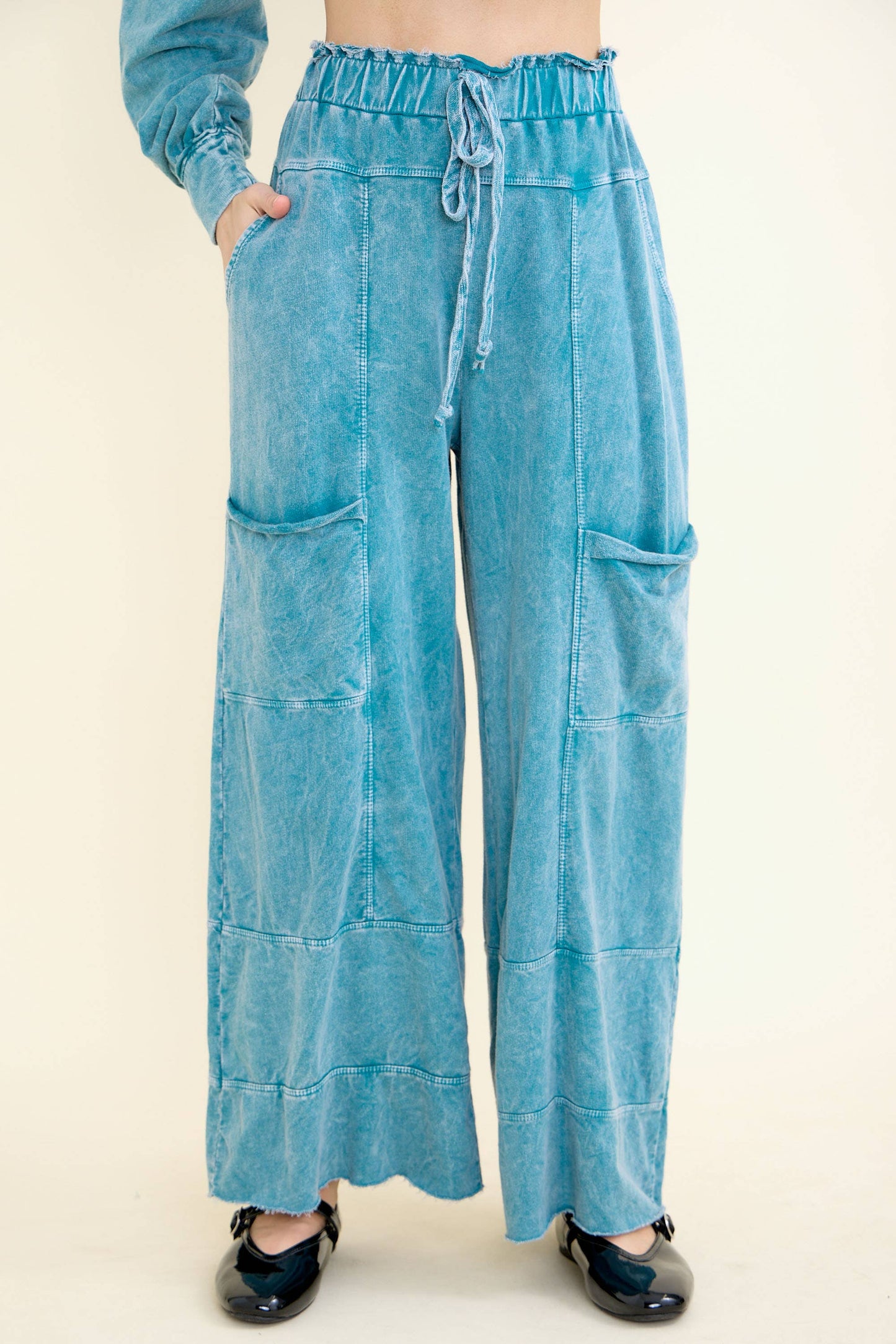 Mineral Wash Wide Leg Cropped Pants