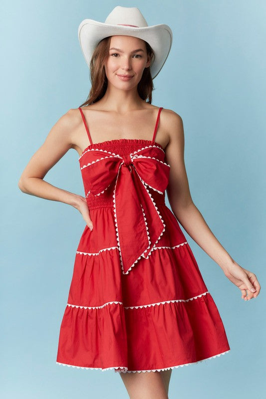 Bow Detail Sleeveless Mini Dress - Red