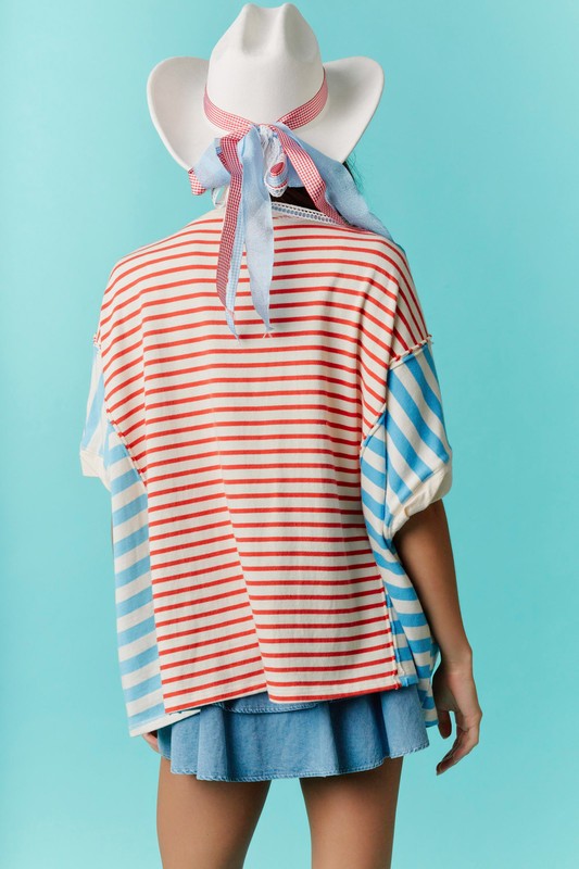 Star Patch with Stripe Detail Oversized T-Shirt