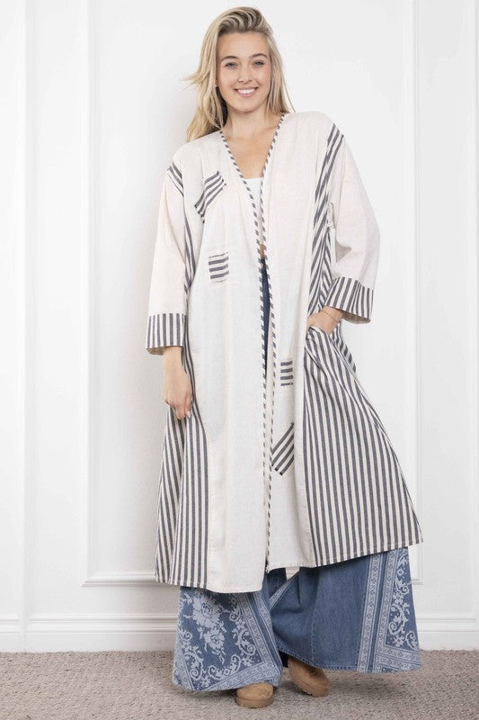 Striped Mix Virgin Mary Print Patched Duster