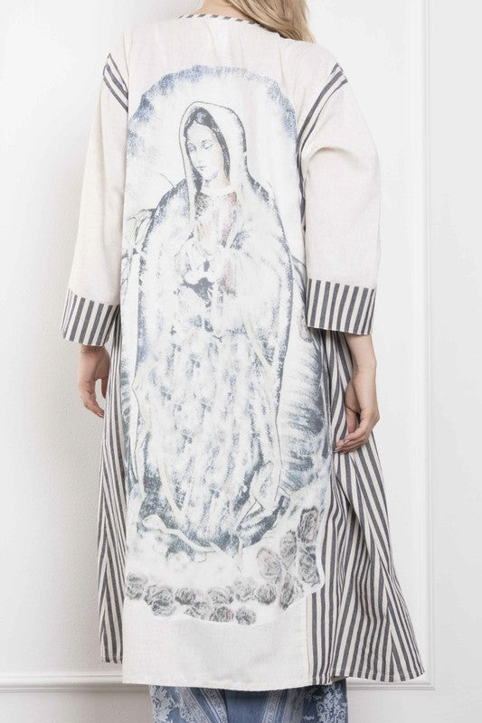 Striped Mix Virgin Mary Print Patched Duster
