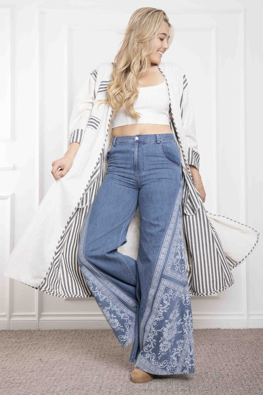 Striped Mix Virgin Mary Print Patched Duster