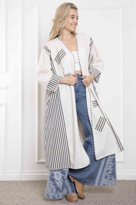 Striped Mix Virgin Mary Print Patched Duster