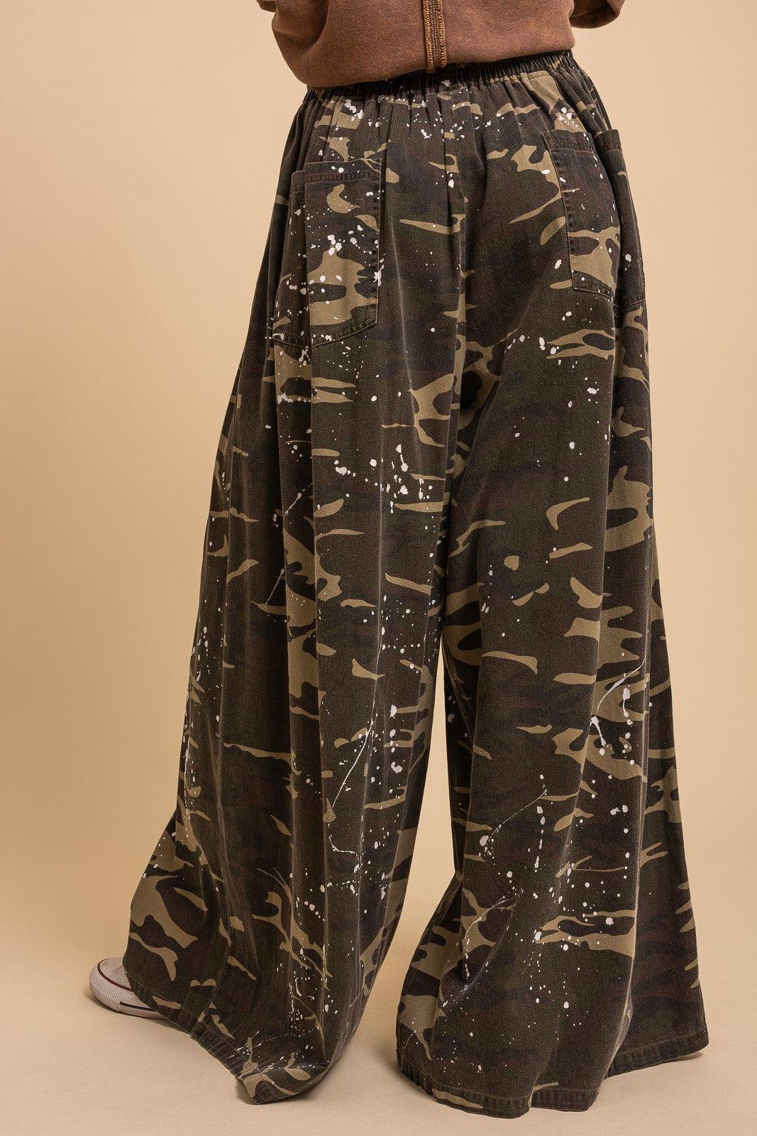 Washed Paint Splatter Camouflage Wide Leg Pants