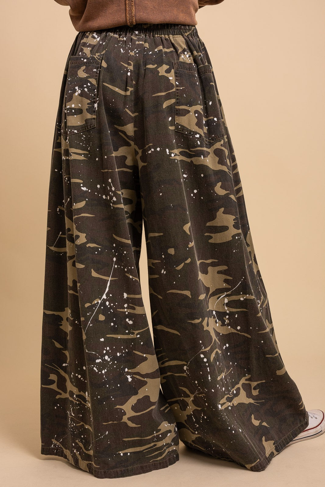 Washed Paint Splatter Camouflage Wide Leg Pants