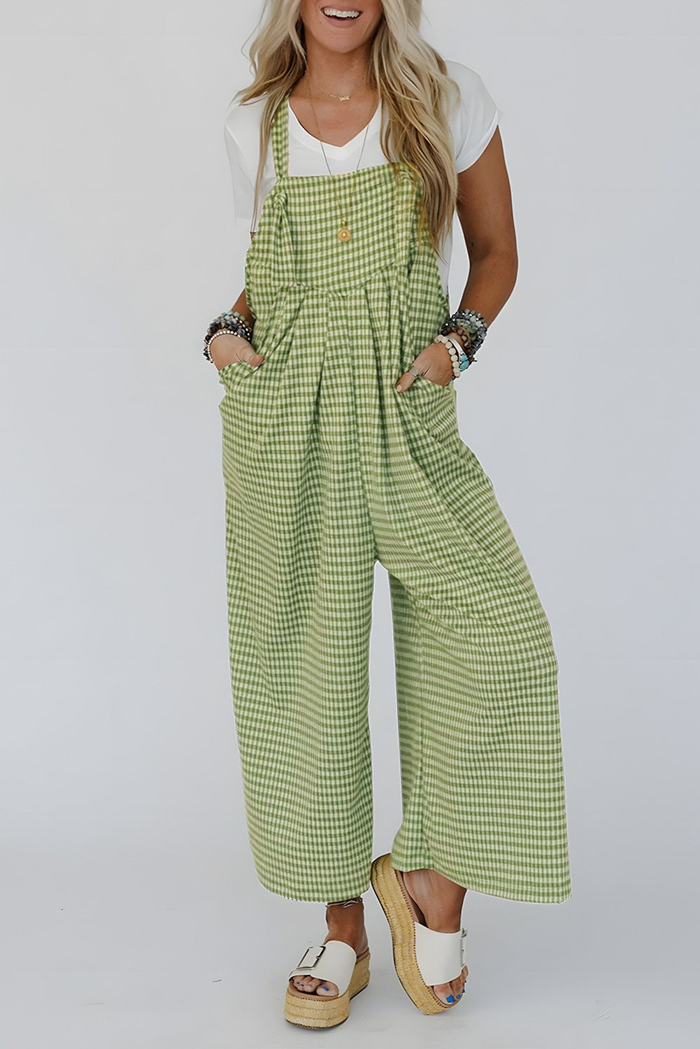 Gingham Wide Leg Loose Overalls
