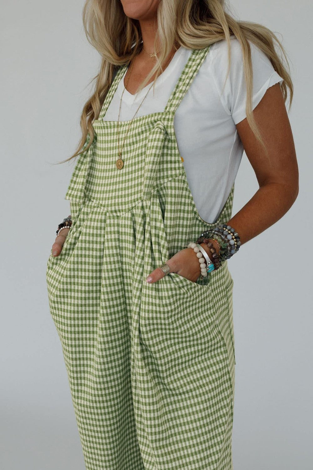 Gingham Wide Leg Loose Overalls