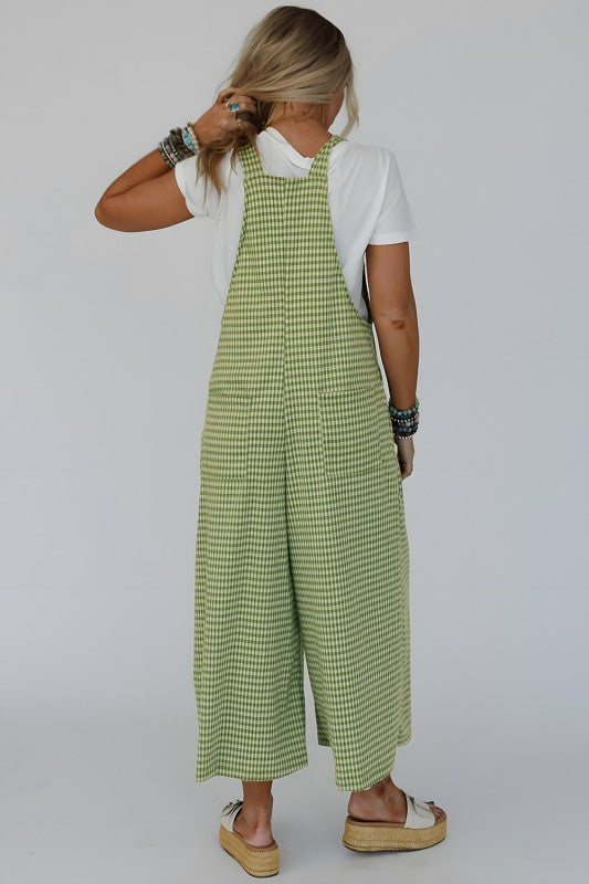 Gingham Wide Leg Loose Overalls